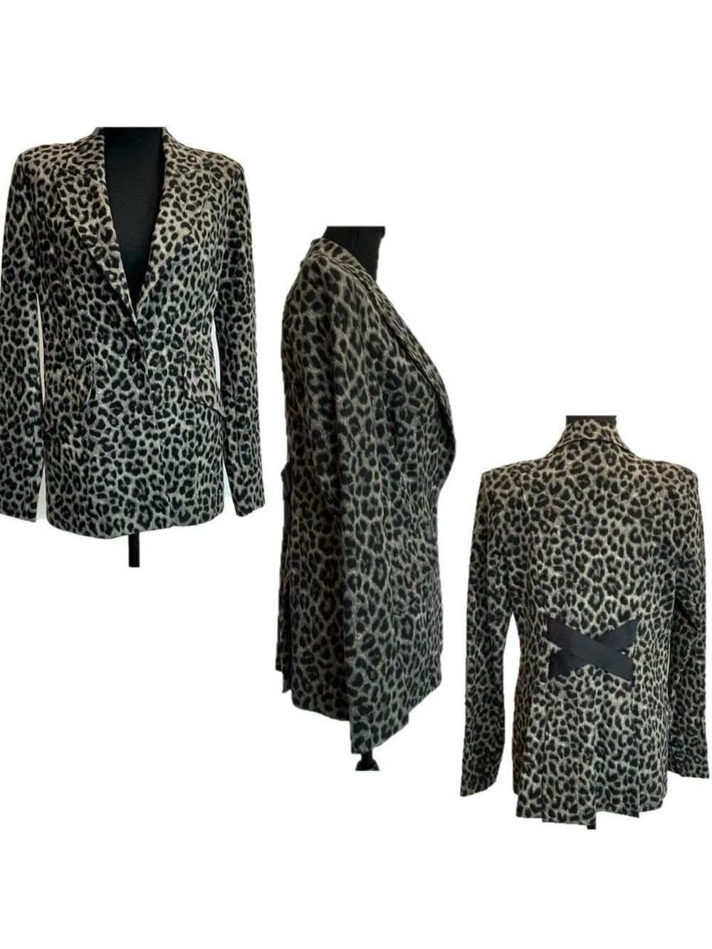 Cabi gray leopard cheetah animal print single breasted blazer stretchy Sz 4 NWOT